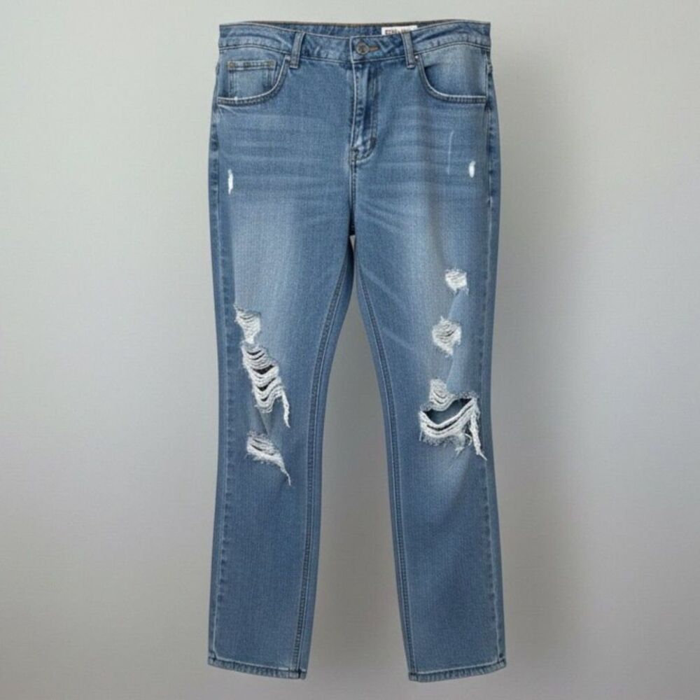 WISHLIST BOUTIQUE STYLE DISTRESSED RELAXED FIT FRAYED BOYFRIEND JEANS SZ. LARGE